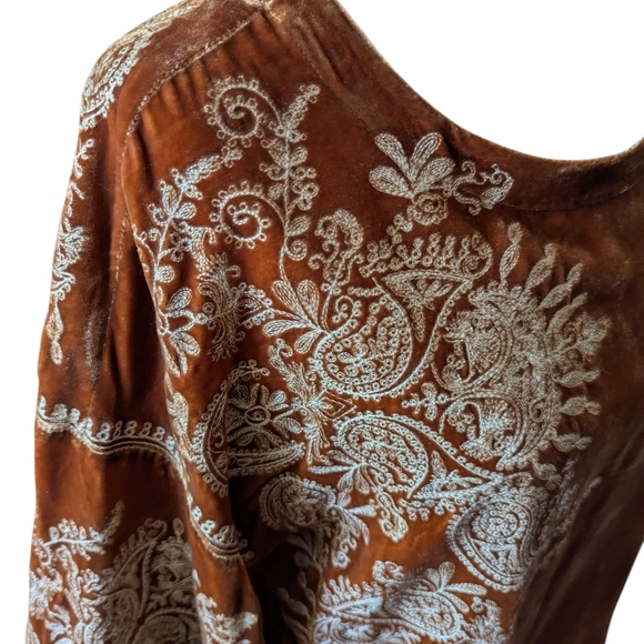 Sundance Dreams Harvest Caramel Orange Embroidered Velvet Tunic Whimsigoth XS - Picture 3 of 16